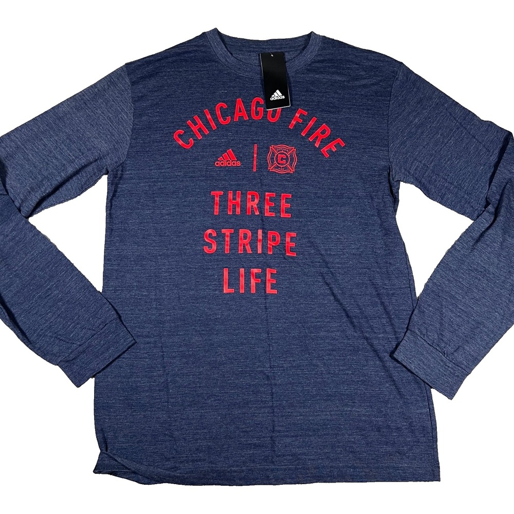 Adidas Mens L Heather Blue Chicago Fire FC‎ MLS Pullover Long Sleeve T-Shirt NWT